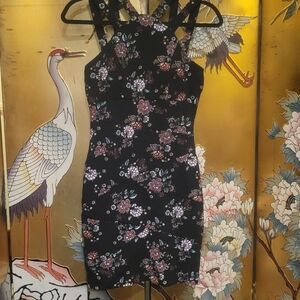 Emerald Sundae Black Pink Halter Mini Dress